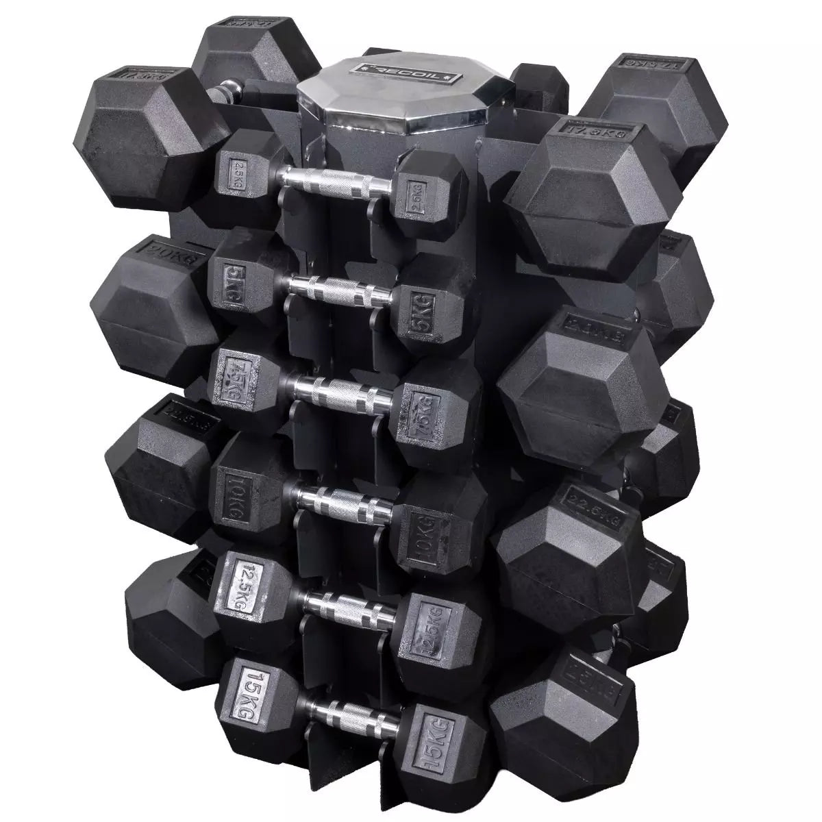 Hexagonkäsipainosetti 2,5–25 kg & teline - Recoil