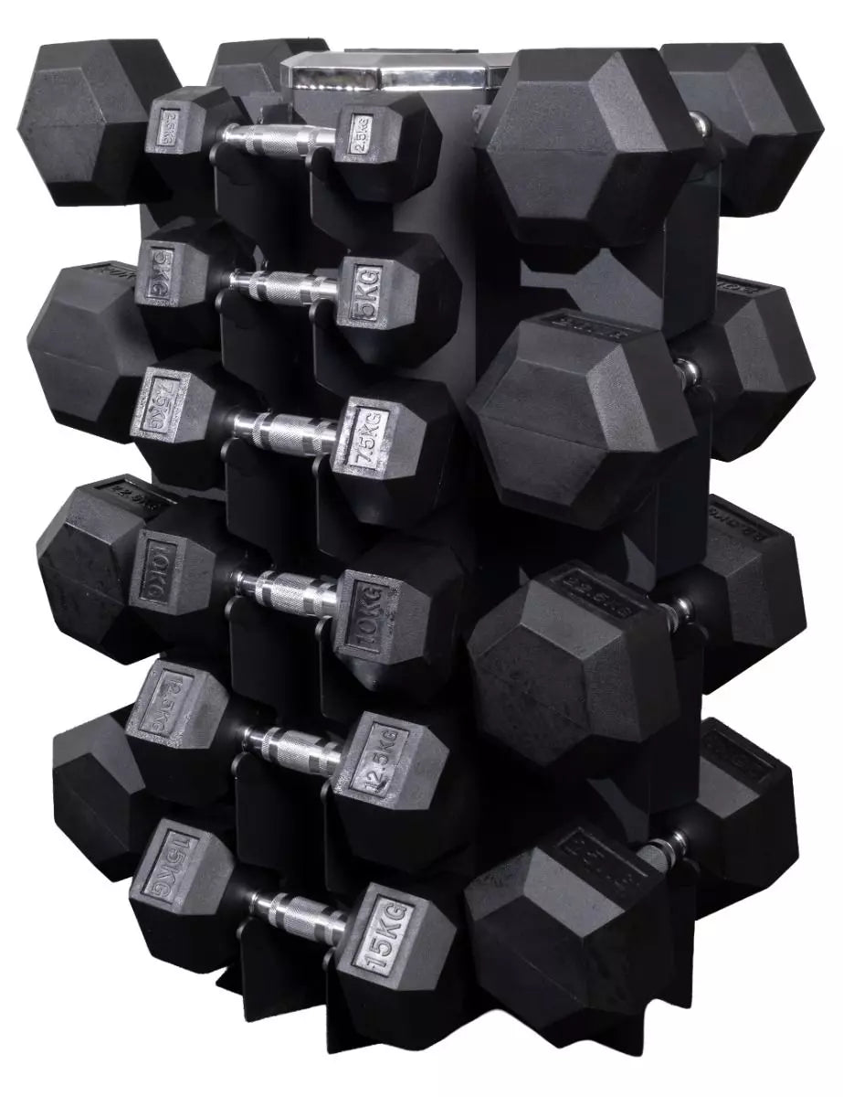 Hexagonkäsipainosetti 2,5–25 kg & teline - Recoil