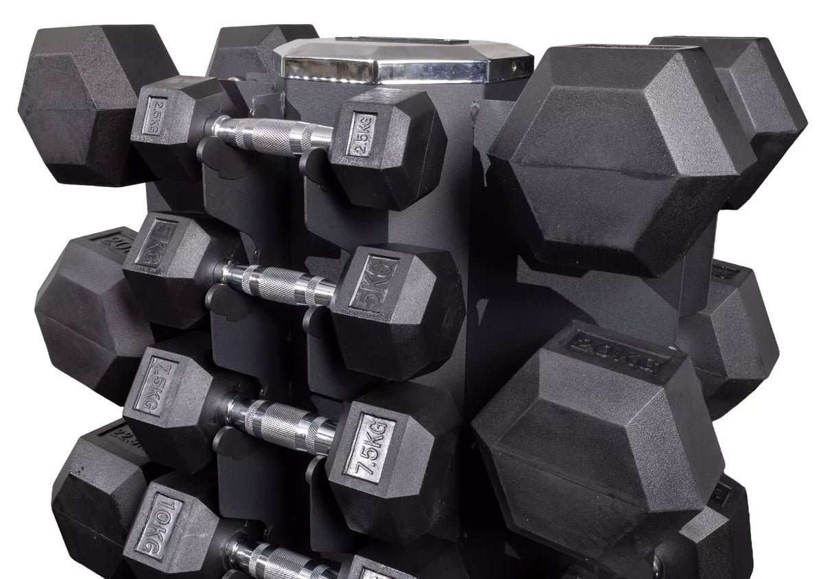 Hexagonkäsipainosetti 2,5–25 kg & teline - Recoil