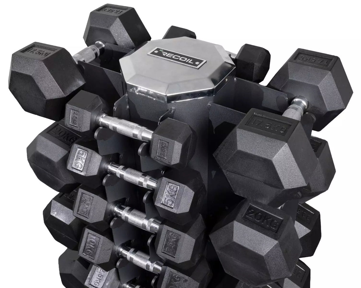 Hexagonkäsipainosetti 2,5–25 kg & teline - Recoil