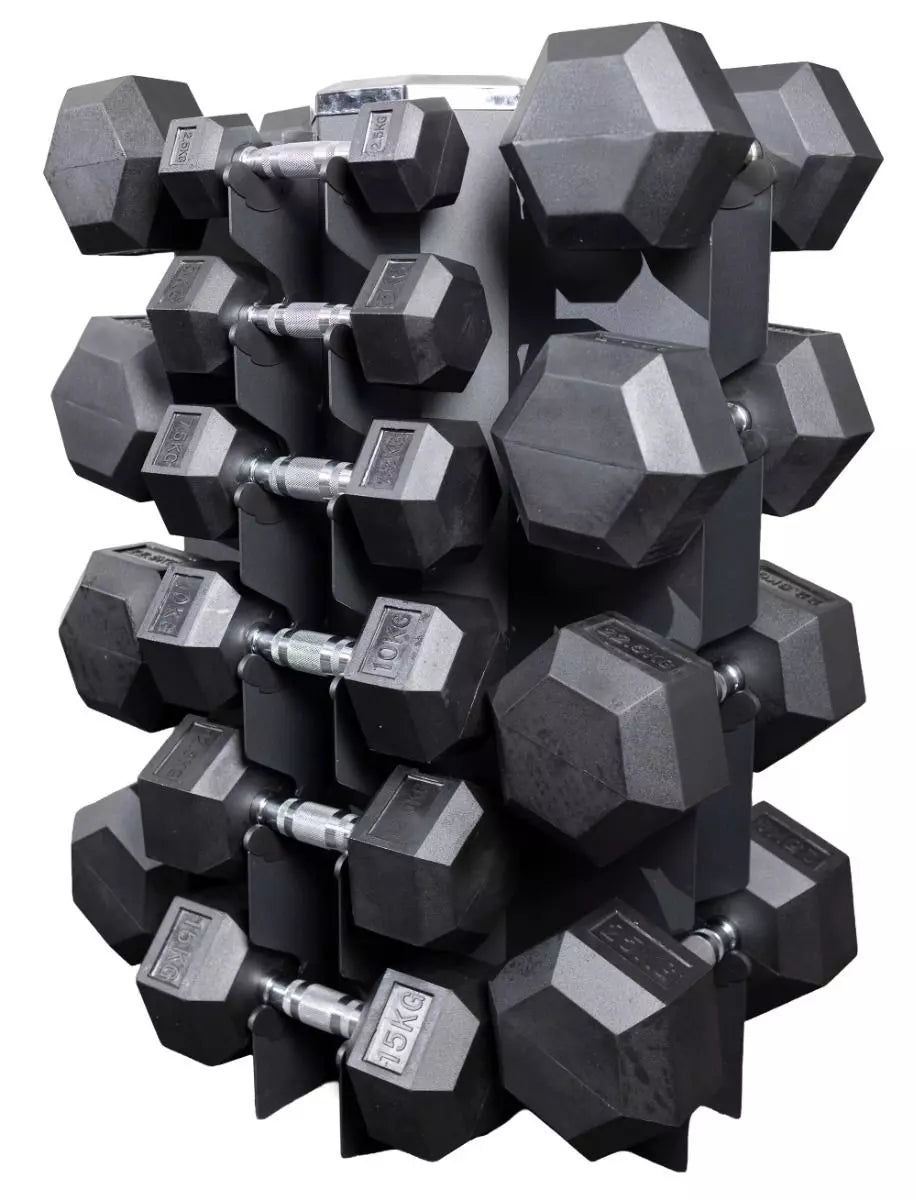 Hexagonkäsipainosetti 2,5–25 kg & teline - Recoil