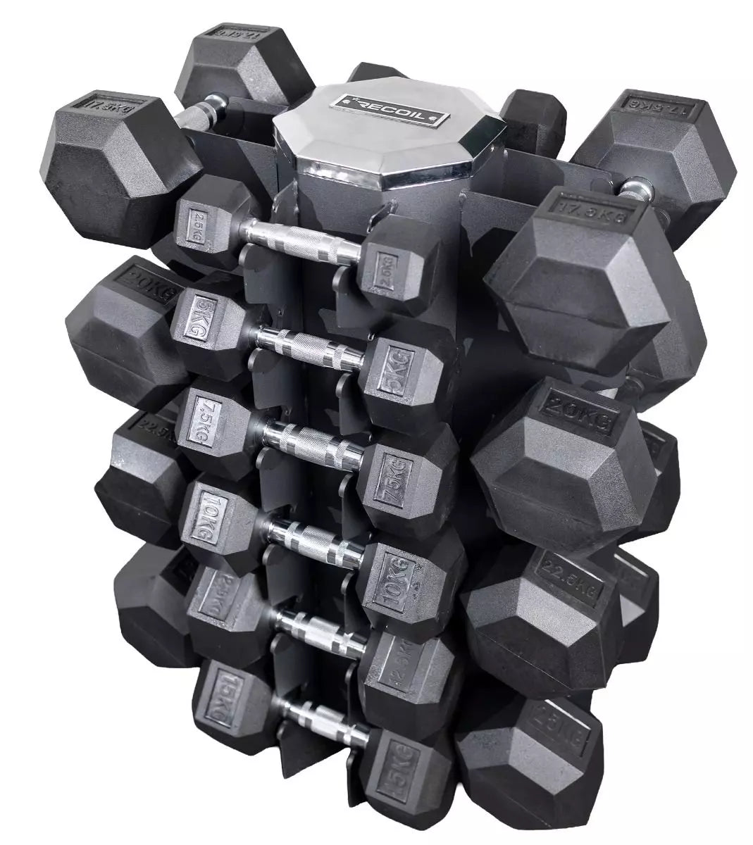 Hexagonkäsipainosetti 2,5–25 kg & teline - Recoil