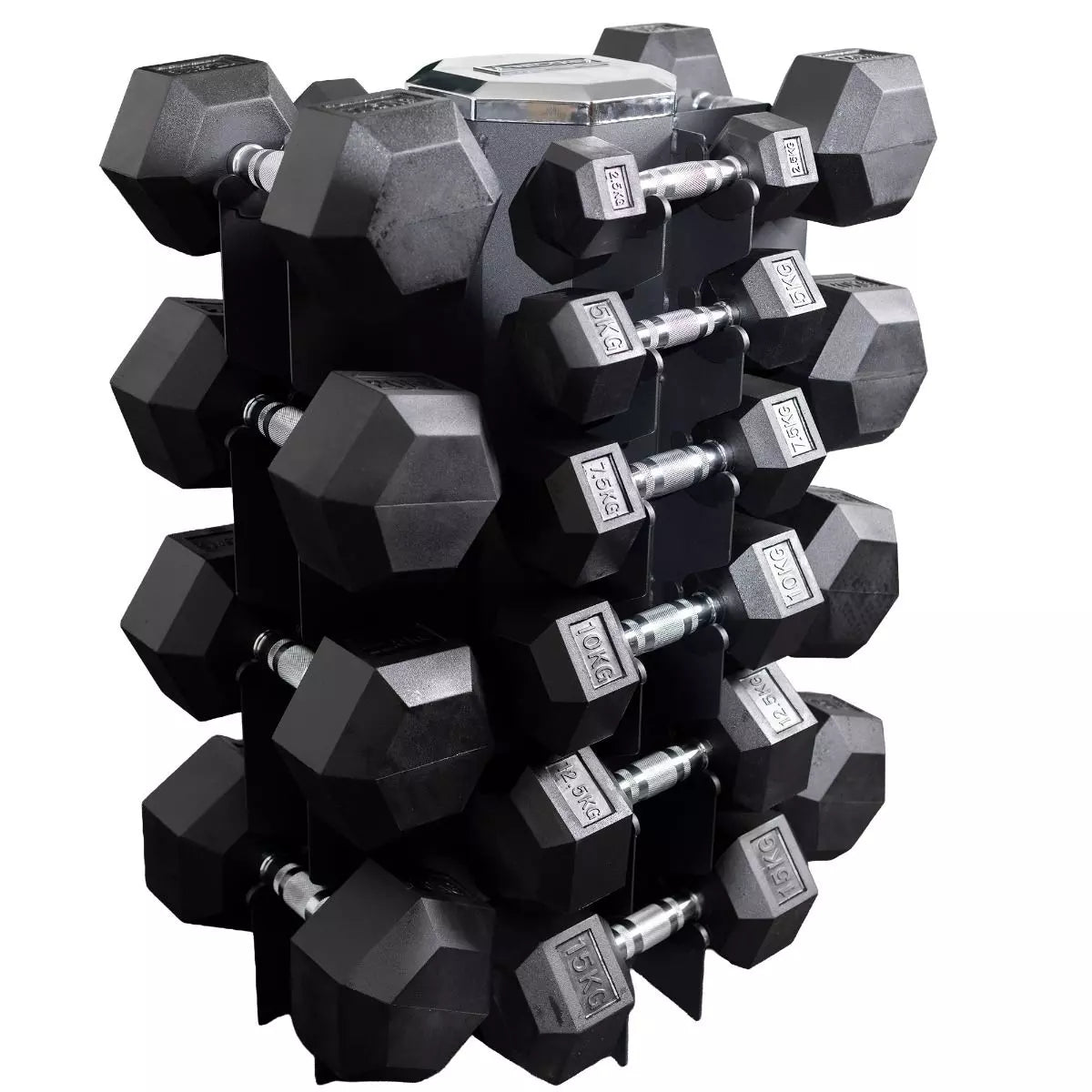 Hexagonkäsipainosetti 2,5–25 kg & teline - Recoil