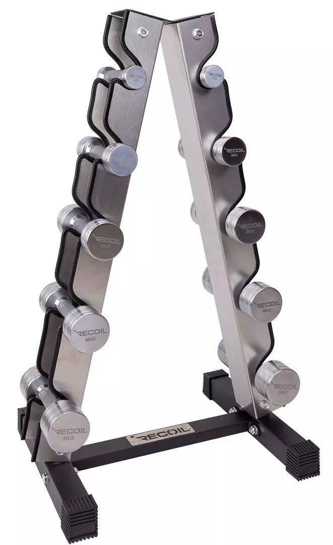 Käsipainosetti 1–5 kg (Kromi) + Teline - Recoil