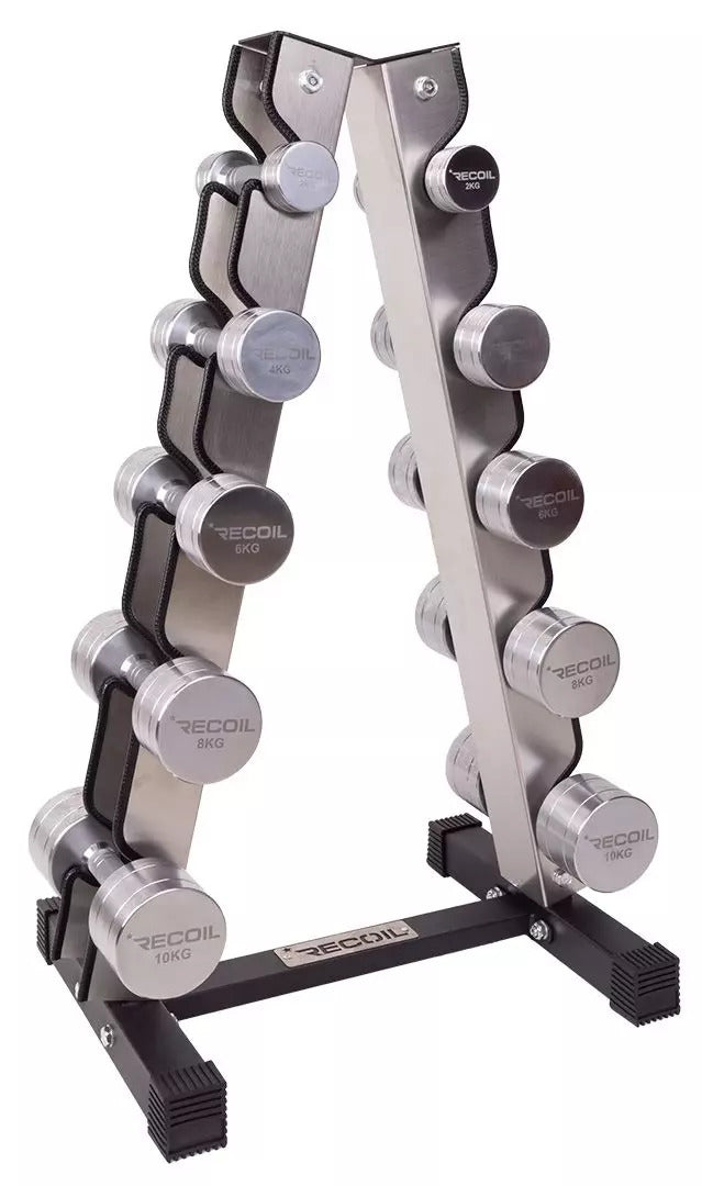 Käsipainosetti 2kg, 4kg, 6kg, 8kg, 10kg (Kromi) + Teline – Recoil