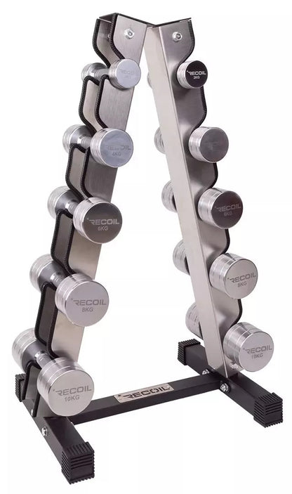 Käsipainosetti 2kg, 4kg, 6kg, 8kg, 10kg (Kromi) + Teline – Recoil